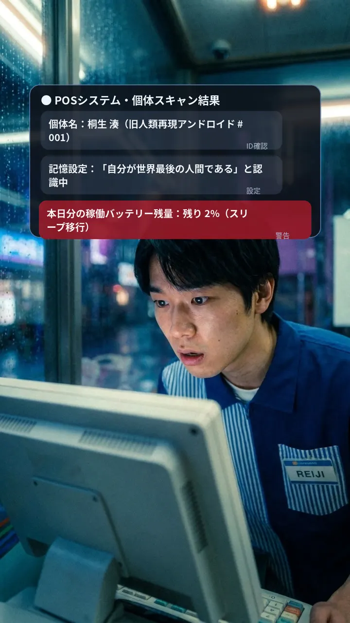静止した街で、湊と女性が向き合い真実について話し合う場面 #1