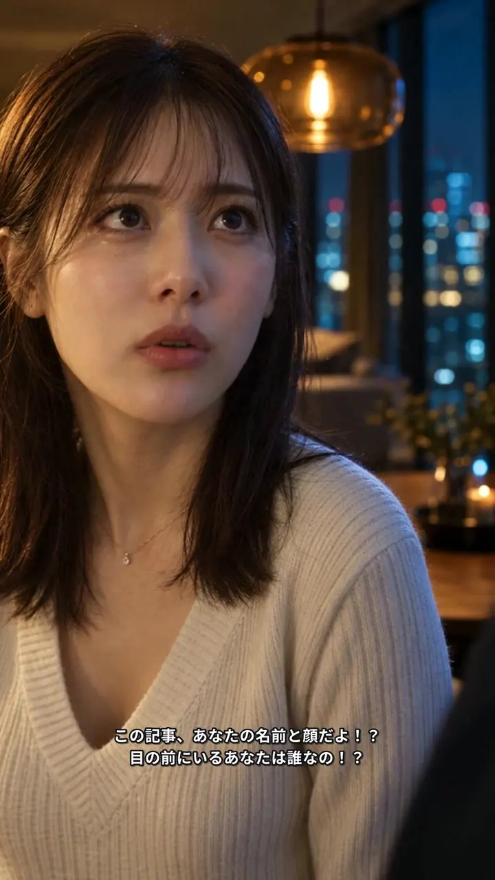 スマホのニュース記事の一部を見せる手元のクローズアップ（美咲）。