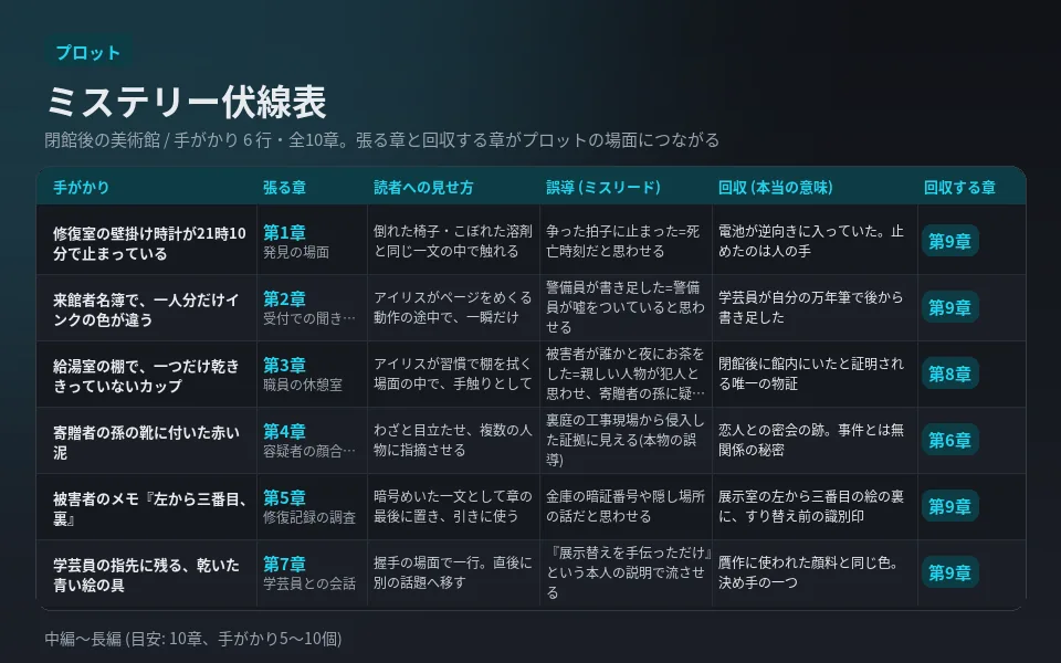 ミステリー伏線表の見本