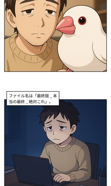 縦読みWebtoonの途中。コマとコマの間に余白（間）がある
