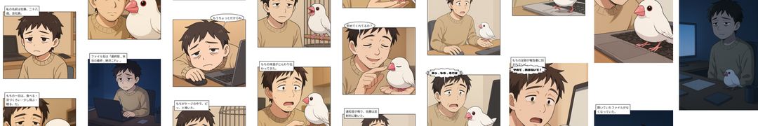 投稿サイト用に分割された縦長の画像の並び