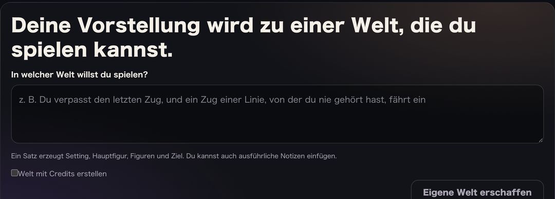 Das Feld für die Wunschwelt und der Button zum Erstellen einer freien Welt