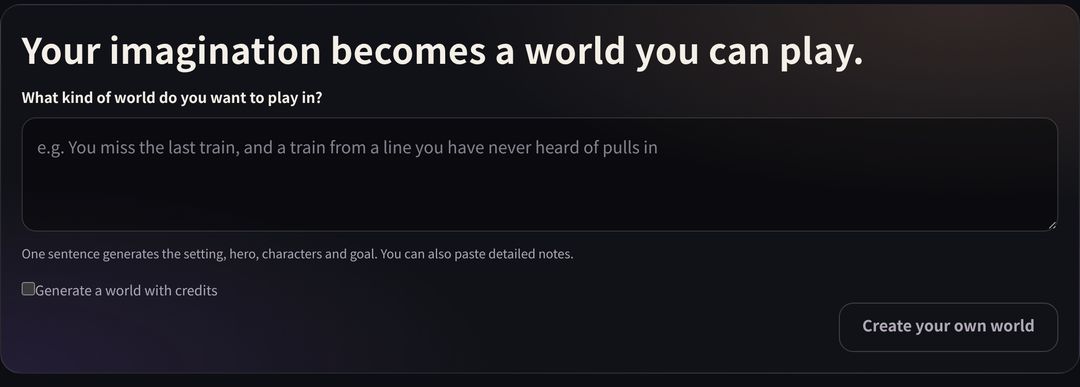 The “What kind of world do you want to play in?” box and the Create your own world button