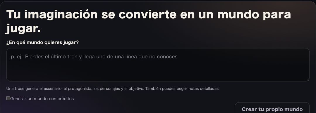 El campo «¿En qué mundo quieres jugar?» y el botón para crear un mundo propio