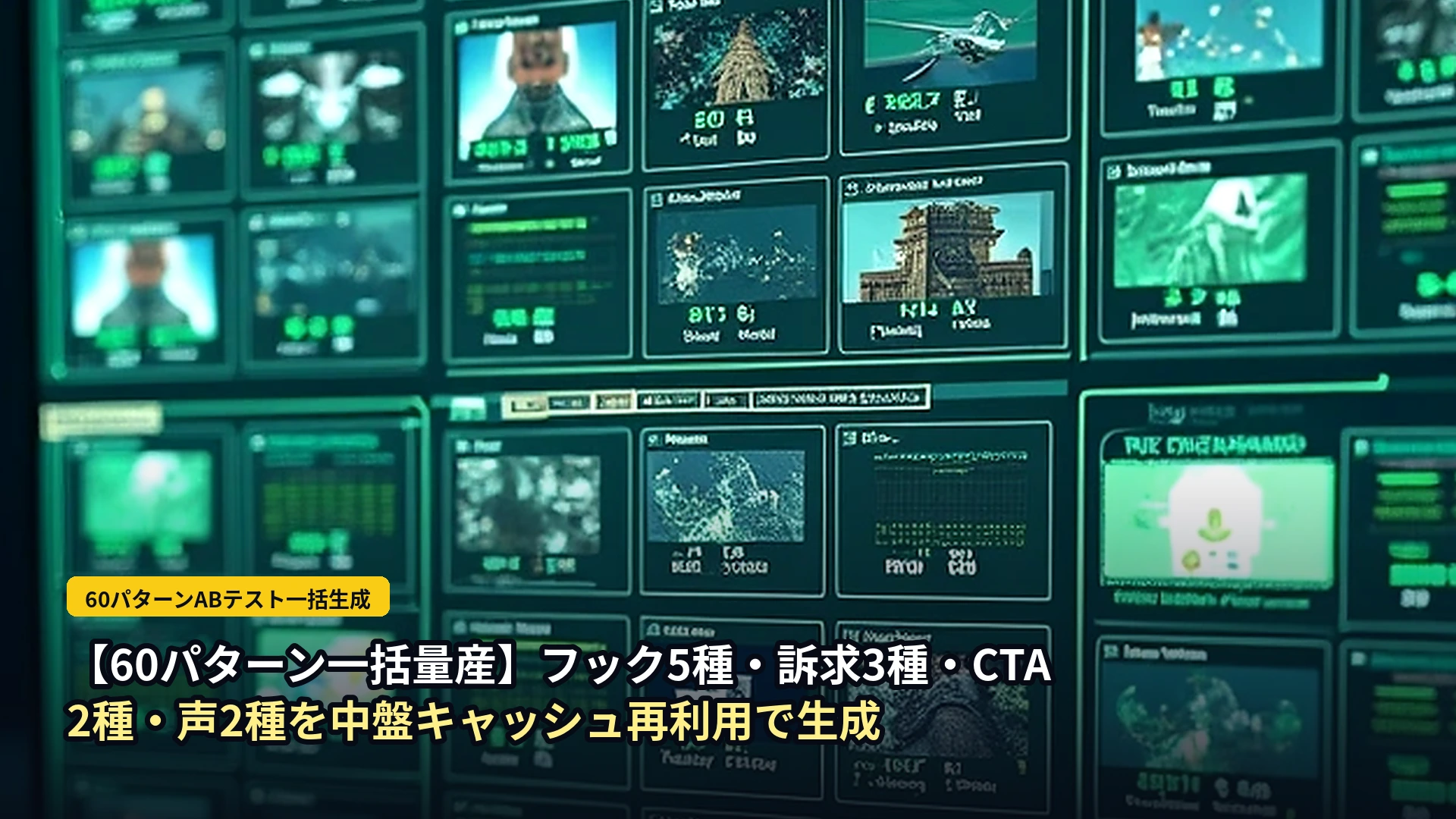 【60パターン一括量産】フック5種・訴求3種・CTA2種・声2種を中盤キャッシュ再利用で生成 表紙