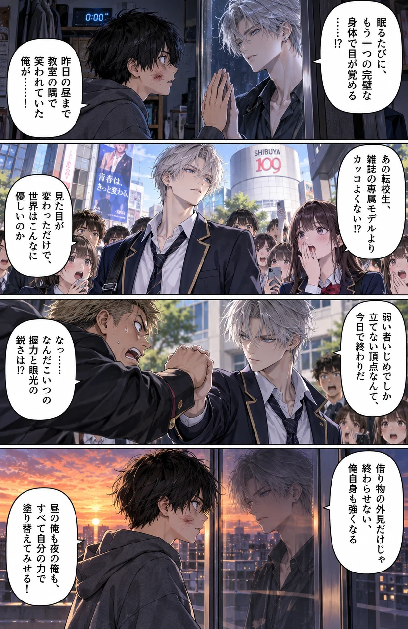 深夜0時のダブル・フェイス — 鏡の向こうの学園頂点 Page 1: 深夜0時の鏡と、学園カースト頂点への逆転登校