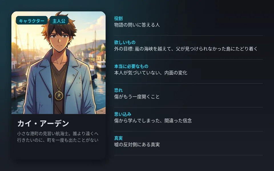 主人公のキャラクターシートの見本