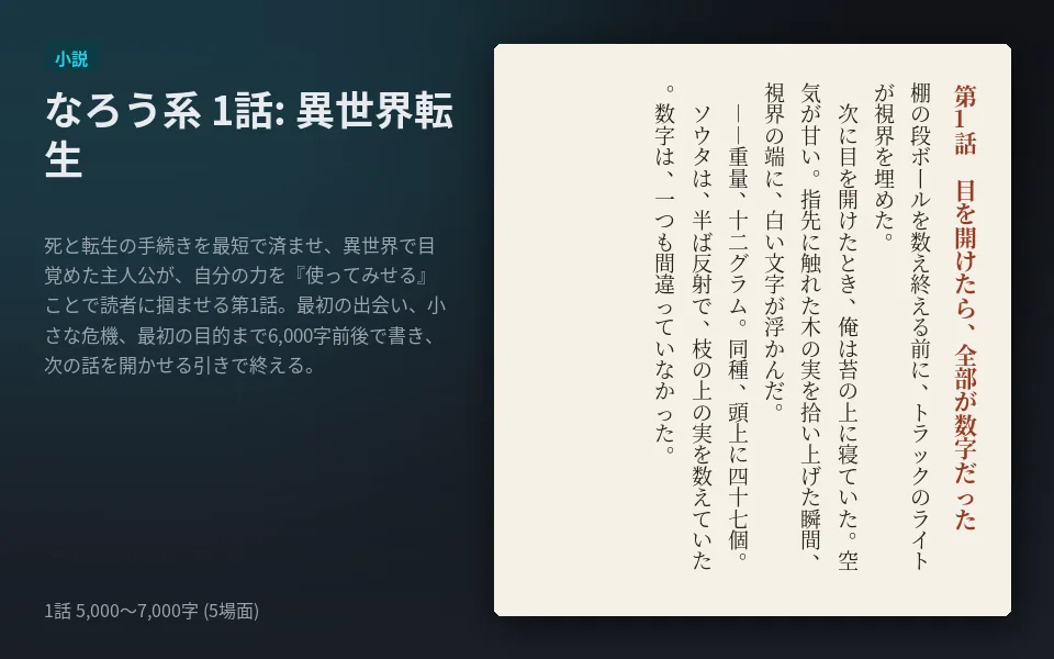 テンプレート「なろう系 1話: 異世界転生」の見本