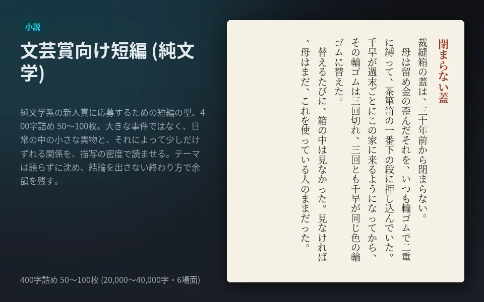 テンプレート「文芸賞向け短編 (純文学)」の見本