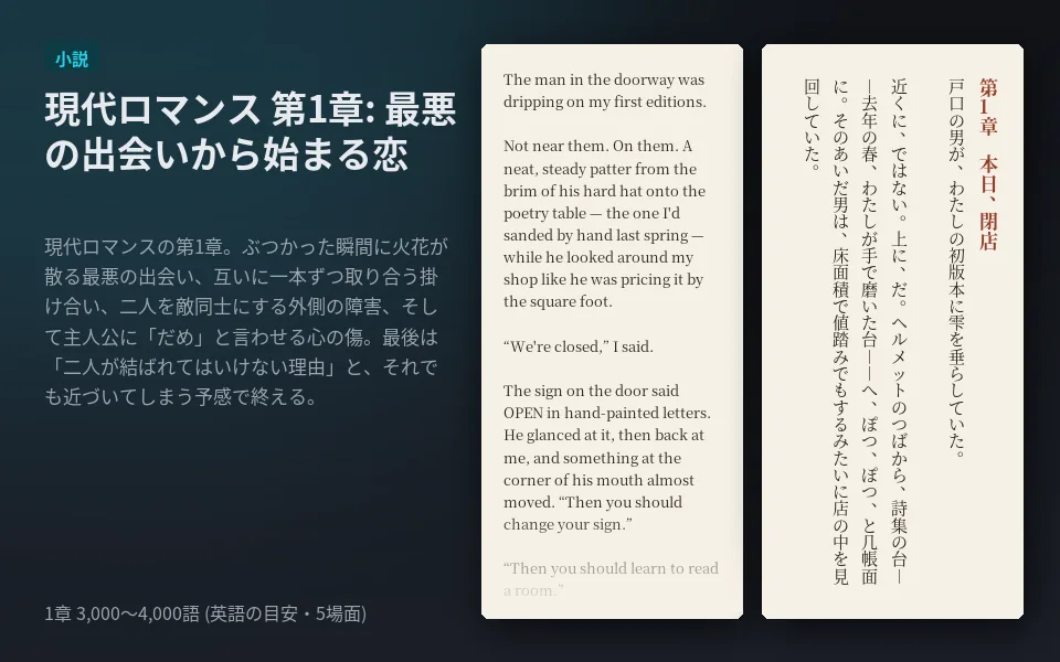 テンプレート「現代ロマンス 第1章: 最悪の出会いから始まる恋」の見本